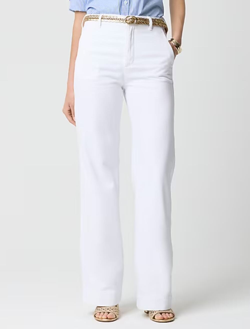 J.Crew White Drapey Denim Trouser Wide Leg White Jean High Waisted US 35 NWT